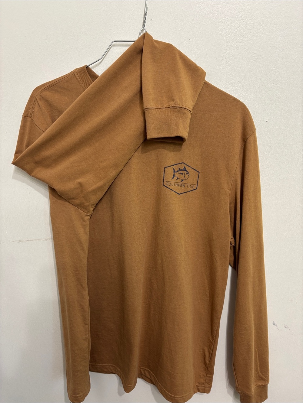 Southern Tide Long-Sleeve Crewneck Tee in Caramel Brown with Chest Logo